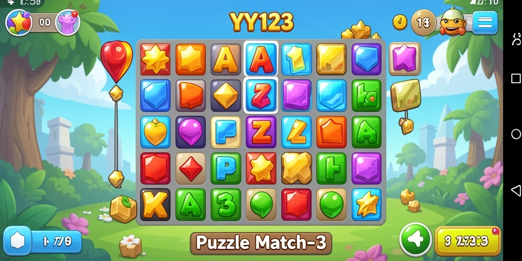 Tampilan antarmuka menawan dari game Puzzle Match-3 YY123.