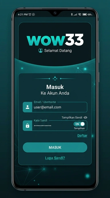 Tampilan halaman login wow33
